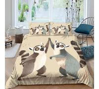 3D Easy Care Microfiber Lemur friends Bedding Quilt Cover All Season Bedding Set with Pillow Shams Cartoon animal illust Comforter Cover All Season Washable for Kids Teens Adults Single（135x200cm）