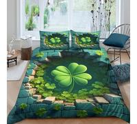 3D Easy Care Microfiber Lucky clover Comforter Cover Breathable Bedding Set w/Pillowcase St. Patrick's style art Quilt Cover Set All Season Machine Washable for Bedroom Decor Super king（260x220cm）