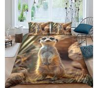3D Easy Care Microfiber Meerkat Standing Duvet Cover Breathable Bedding Sets with Matching Pillowcase Desert Wildlife Bed Quilt Cover All Season Machine Washable for Bedroom Decor Double（200x200cm）