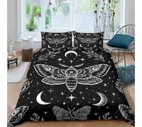3D Easy Care Microfiber moon moth art Bed Quilt Cover Soft Bedding Set with Pillow Cases black white mystical Comforter Cover Set All Season Machine Washable for Teens Adults Super king（260x220cm）