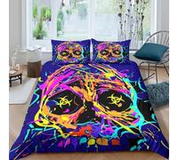 3D Easy Care Microfiber neon skull art Duvet Cover Breathable Bedding Sets with Matching Pillowcase vibrant pop surrealism Bed Quilt Cover All Season Washable for Bedroom Decor Single（140x200cm）