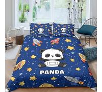 3D Easy Care Microfiber Panda space theme Comforter Cover Breathable Bedding Set w/ Pillowcase Cartoon kids Quilt Cover Sets All Season Machine Washable for Bedroom Decoration Super king（260x220cm）