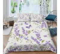 3D Easy Care Microfiber Purple flowers Duvet Cover Breathable Bedding Sets with Matching Pillowcase Botanical garden style Bed Quilt Cover All Season Washable for Bedroom Decor Double（200x200cm）