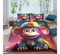 3D Easy Care Microfiber Rainbow Monkey Bedding Quilt Cover All Season Bedding Set with Pillow Shams Cute Animated Character Comforter Cover All Season Washable for Kids Teens Adults King（220x240cm）