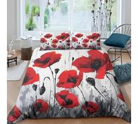 3D Easy Care Microfiber Red poppies art Comforter Cover Breathable Soft Bedding Set with Pillow Cases Abstract floral painting Duvet Cover Set All Season Washable for Men Women Kids King（220x240cm）