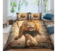 3D Easy Care Microfiber Royal lion roaring Bed Quilt Cover Soft Bedding Set with Pillow Cases Digital fantasy art Comforter Cover Set All Season Machine Washable for Teens Adults Double（200x200cm）