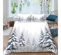 3D Easy Care Microfiber Snowy 4est scene Comforter Cover All Season Bedding Sets w/Matching Pillowcase Winter l&scape art Duvet Cover All Season Breathable Washable Bedroom Decor Double（200x200cm）