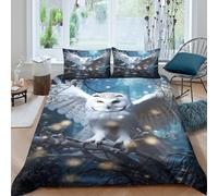3D Easy Care Microfiber Snowy Owl Comforter Cover All Season Bedding Sets with Matching Pillowcase Fantasy Art Style Duvet Cover All Season Breathable Washable for Bedroom Decor Super king（260x220cm）