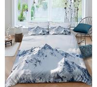 3D Easy Care Microfiber Snowy peaks Comforter Cover Breathable Soft Bedding Set with Pillow Cases Alpine mountain landscape Duvet Cover Set All Season Washable for Men Women Kids Double（200x200cm）