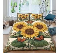 3D Easy Care Microfiber Sunflower art Comforter Cover All Season Bedding Sets w/Matching Pillowcase Botanical garden style Duvet Cover All Season Breathable Washable Bedroom Decor Single（140x200cm）