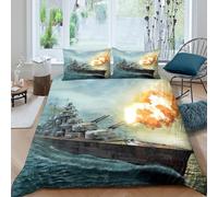 3D Easy Care Microfiber Warship Battle Comforter Cover Breathable Soft Bedding Set with Pillow Cases Historical Naval Duvet Cover Sets All Season Machine Washable for Men Women Kids Single（140x200cm）