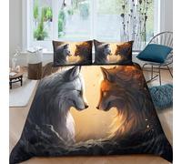 3D Easy Care Microfiber Wolf and Fox Comforter Cover Breathable Soft Bedding Set with Pillow Cases Fantasy Animal Art Duvet Cover Sets All Season Machine Washable for Men Women Kids King（220x240cm）