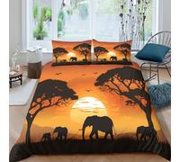 3D Easy Care Microfibre African safari scene Comforter Cover Set Soft Bedding Set with Pillow Cases Wildlife silhouette Duvet Cover All Season Machine Washable for Men Women Kids Single（140x200cm）