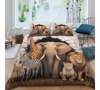 3D Easy Care Microfibre African Wildlife Duvet Cover Breathable Bedding Set with Pillow Cases Safari Animal Bed Quilt Cover All Season Soft Machine Washable for Boys Girls Kids Single（140x200cm）