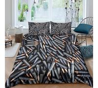 3D Easy Care Microfibre Ammunition rounds Bed Quilt Cover Soft Bedding Set with Pillow Cases Military tactical Comforter Cover Set All Season Machine Washable for Men Women Kids Single（140x200cm）