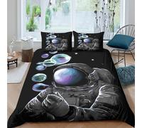 3D Easy Care Microfibre Astronaut bubbles Duvet Cover All Season Bedding Set w/Pillow Cases Space adventure art Bed Quilt Cover All Season Soft Machine Washable for Boys Girls Kids Double（200x200cm）