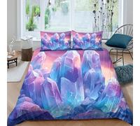 3D Easy Care Microfibre Crystal formations Duvet Cover All Season Bedding Set w/ Pillow Cases Fantasy Style Bed Quilt Cover All Season Soft Machine Washable for Boys Girls Kids Super king（260x220cm）