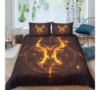 3D Easy Care Microfibre Fire goat symbol Duvet Cover All Season Bedding Set w/Pillow Cases Mystical cosmic art Bed Quilt Cover All Season Soft Washable for Boys Girls Kids Super king（260x220cm）