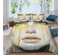 3D Easy Care Microfibre Golden tears art Bed Quilt Cover Soft Bedding Set with Pillow Cases abstract face portrait Comforter Cover Set All Season Machine Washable for Men Women Kids Single（140x200cm）
