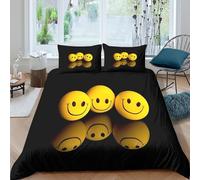 3D Easy Care Microfibre Happy smiley faces Duvet Cover Breathable Bedding Set with Pillow Cases Bright cartoon style Bed Quilt Cover All Season Soft Washable for Boys Girls Kids Super king（260x220cm）