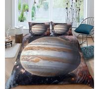 3D Easy Care Microfibre Jupiter planet Comforter Cover All Season Bedding Set with Pillow Shams Cosmic space art Duvet Cover Sets Skin Friendly Machine Washable for Men Women Kids Single（140x200cm）