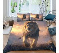 3D Easy Care Microfibre majestic lion Bed Quilt Cover Soft Bedding Set with Pillow Cases fantasy mountain scene Comforter Cover Set All Season Machine Washable for Men Women Kids Single（135x200cm）