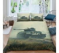 3D Easy Care Microfibre Military tank Comforter Cover All Season Bedding Set with Pillow Shams Vintage war scene Duvet Cover Sets Skin Friendly Machine Washable for Men Women Kids Single（140x200cm）