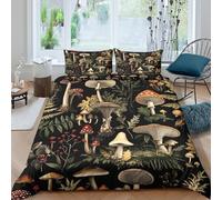 3D Easy Care Microfibre Mushroom illust Duvet Cover Breathable Bedding Set with Pillow Cases Botanical fantasy art Bed Quilt Cover All Season Soft Washable for Boys Girls Kids Super king（260x220cm）