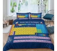 3D Easy Care Microfibre Periodic Table Bed Quilt Cover Soft Bedding Set with Pillow Cases Educational Chemistry Comforter Cover Set All Season Machine Washable for Men Women Kids Double（200x200cm）