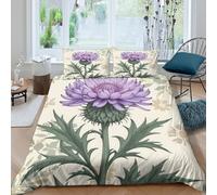 3D Easy Care Microfibre Purple thistle flower Comforter Cover Set Soft Bedding Set with Pillow Cases Botanical illust Duvet Cover All Season Machine Washable for Men Women Kids Double（200x200cm）