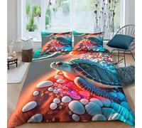 3D Easy Care Microfibre Sea turtle beach scene Bed Quilt Cover Soft Bedding Set with Pillow Cases Vibrant ocean art Comforter Cover Set All Season for Men Women Kids Single（140x200cm）