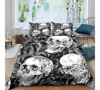 3D Easy Care Microfibre skull art design Duvet Cover Breathable Bedding Set with Pillow Cases gothic ornamental style Bed Quilt Cover All Season Soft Washable for Boys Girls Kids Single（140x200cm）