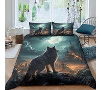 3D Easy Care Microfibre Wolf standing Comforter Cover All Season Bedding Set with Pillow Shams Fantasy castle scene Duvet Cover Set Skin-Friendly Washable for Men Women Kids Super king（260x220cm）
