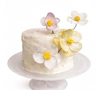 3D Edible Wafer Paper Flower with Stem for Cake Decorations, 2-piece Set, White