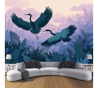 3D Effect Abstract Heron Leaves Mural Wallpaper for Living Room Bedroom Decor, Watercolor Animals Wall Art, Non-Woven Photo Wallpaper Wall Mural for Kitchen Hallway, 150×105cm
