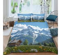 3D Effect Breathable Microfibre Alpine cabin Duvet Cover All Season Bedding Sets with Pillow Cases Mountain retreat style Comforter Cover Set Easy Care Machine Washable for Home Decor King（220x240cm）