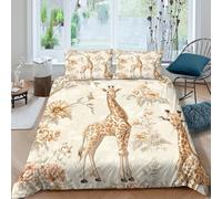 3D Effect Breathable Microfibre Giraffe illust Duvet Cover All Season Bedding Sets with Pillow Cases Vintage floral Comforter Cover Set Easy Care Machine Washable for Home Decor Single（135x200cm）
