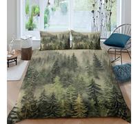 3D Effect Breathable Microfibre Misty Forest Duvet Cover Breathable Bedding Set with Pillowcases Nature Landscape Quilt Cover Sets All Season Machine Washable for Men Women Kids Double（200x200cm）