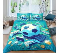 3D Effect Breathable Microfibre soccer ball Duvet Cover Breathable Bedding Set with Pillowcases digital gaming style Quilt Cover Sets All Season Machine Washable for Men Women Kids Single（140x200cm）