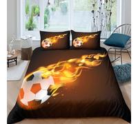 3D Effect Breathable Microfibre SoccerBallFlame Duvet Cover All Season Bedding Sets with Pillow Cases DynamicSportsArt_ Comforter Cover Set Easy Care Machine Washable for Home Decor Single（135x200cm）