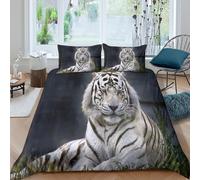 3D Effect Breathable Microfibre White tiger Duvet Cover Breathable Bedding Set with Pillowcases Wild animal style Quilt Cover Sets All Season Machine Washable for Men Women Kids King（220x240cm）