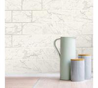 3D Effect Brick Tile Wallpaper White Grey Marble Silver Metallic Vinyl YöL