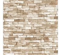 3D Effect Brick Wallpaper Beige Natural Stone Slate Rustic Weathered Texture P+S