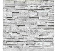 3D Effect Brick Wallpaper Grey White Stone Tile Rustic Vinyl Paste Wall YöL