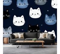 3D Effect Cartoon Elegant Cute Animal Mural Wallpaper, Dark Blue Photo Wallpaper - Wall Mural Decoration for Bedroom Living Room Restaurant Cafe Fireplace, 138 x 101 inch (W x H)
