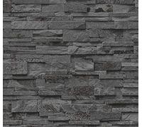 3D Effect Dark Grey Slate Stone Brick Effect Wallpaper Vinyl Washable YöL