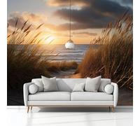 3D Effect Earth Yellow Photo Wallpaper 59 x 41 inch (W x H), Panoramic Mural Wall Tapestry Coastal Beach Grass - Large Photo Wallpaper for Bedroom Eco-Friendly Wall Decoration
