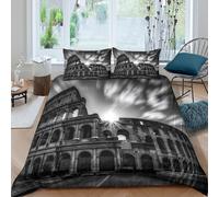 3D Effect Easy Care Microfiber AncientArena Bed Quilt Cover Soft Bedding Set with Pillow Cases HistoricMonumentStyle Comforter Cover Set All Season Machine Washable for Teens Adults Double（200x200cm）