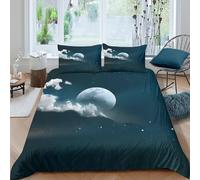 3D Effect Easy Care Microfiber FullMoonNight Duvet Cover All Season Bedding Set with Pillow Shams StarrySkyStyle Bedding Quilt Cover Breathable Machine Washable for Teens Adults Double（200x200cm）