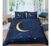 3D Effect Easy Care Microfiber Night sky Bedding Quilt Cover All Season Bedding Set with Pillow Shams Gold starry design Duvet Cover Breathable Machine Washable for Home Decoration King（220x240cm）